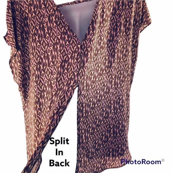 Torrid women brown pink top Aztec pattern, v back slit, sleeveless Sz 3X - Picture 7 of 14